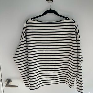 SPANX Black and White Striped Long Sleeve Tee